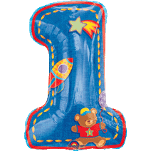 1st Birthday Boy Rocket & Bear Super Shape Mylar Balloon